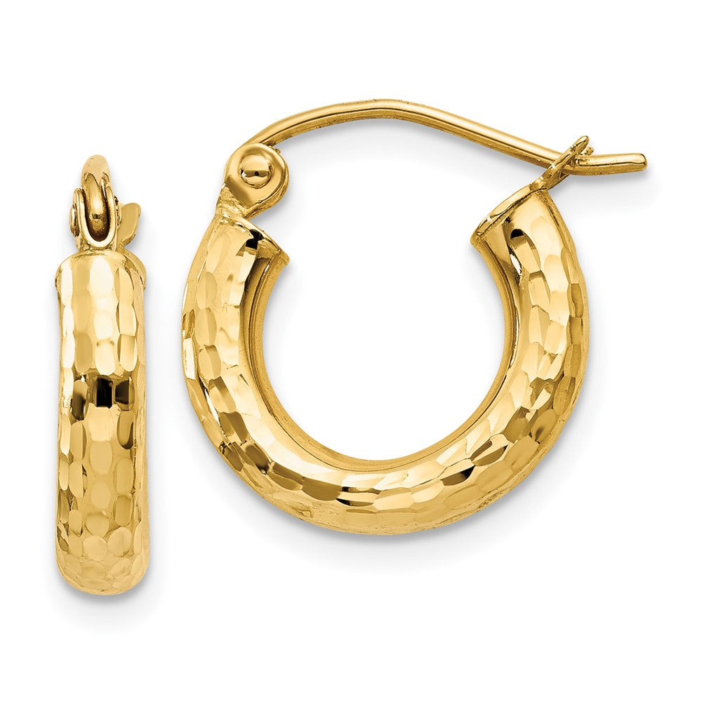 14k Diamond-cut Round Hoop Earrings