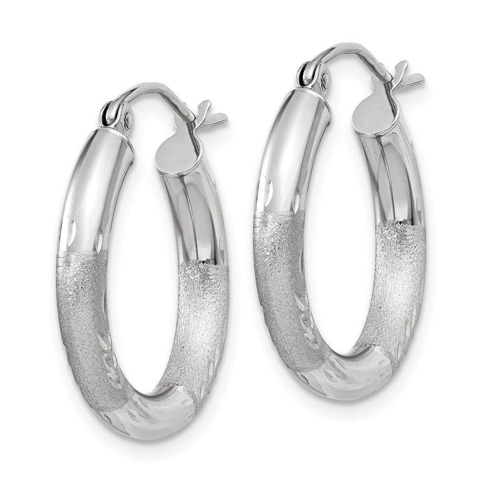 14k White Gold 3x Satin Diamond-cut Round Tube Hoop Earrings