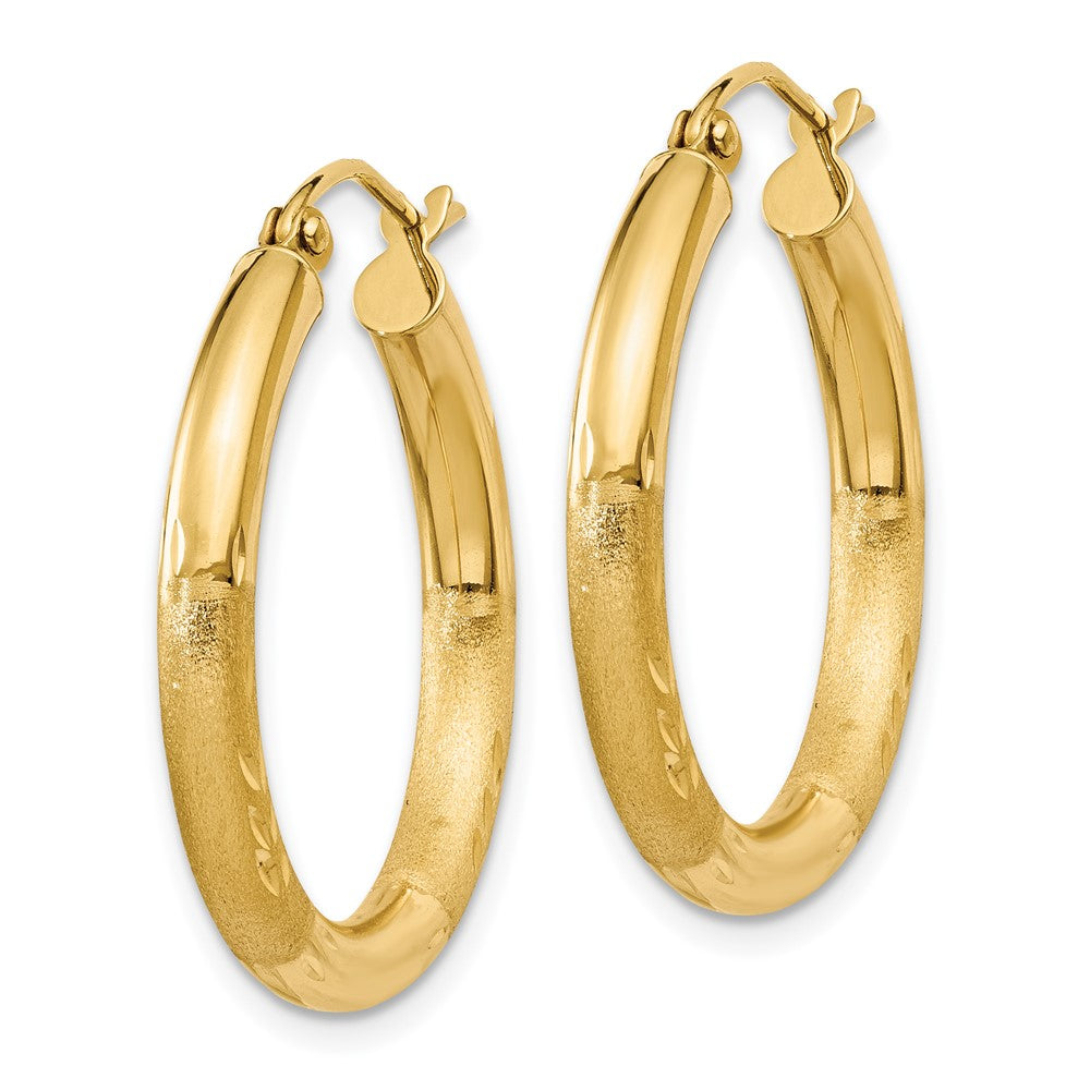 14k 3x Satin Diamond-cut Round Tube Hoop Earrings