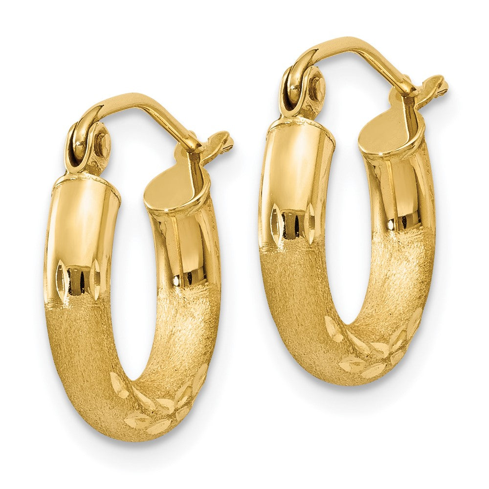 14k Satin and Diamond-cut Round Hoop Earrings