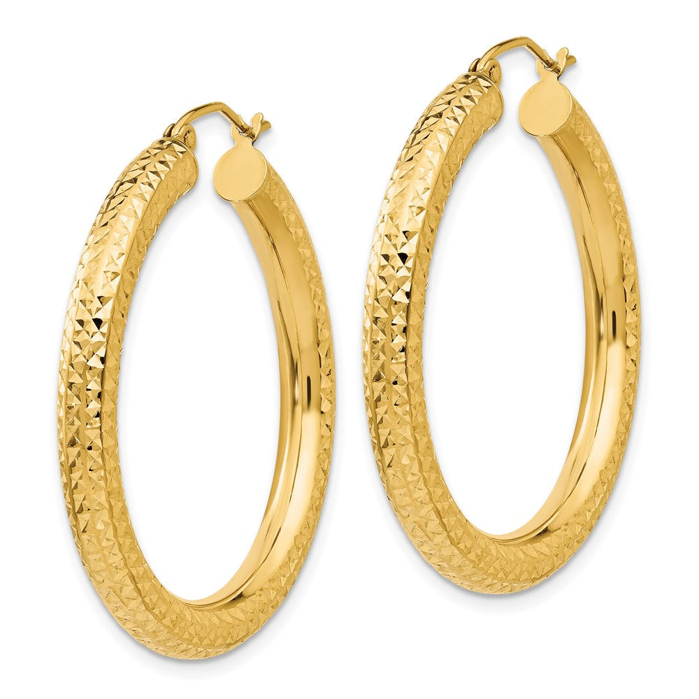 14k 4x Diamond-cut Round Tube Hoop Earrings