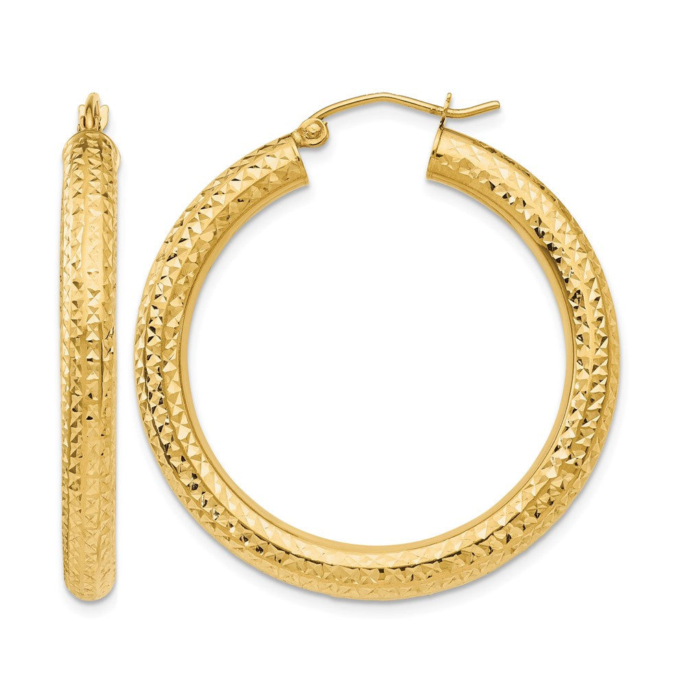 14k 4x Diamond-cut Round Tube Hoop Earrings