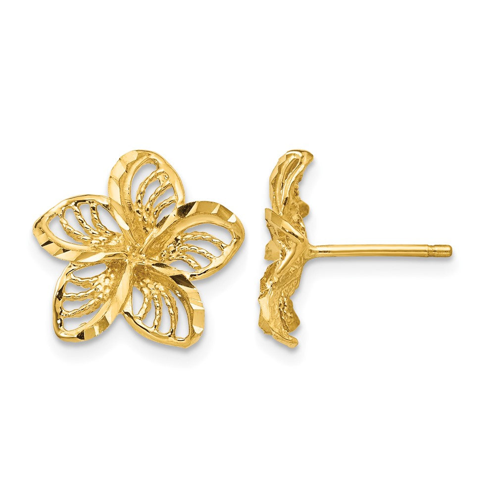 14K Diamond-cut Filigree Plumeria Post Earrings