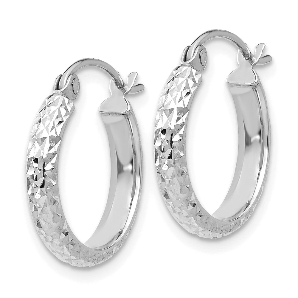 14K White Gold Diamond-cut 2.8x Hollow Hoop Earrings