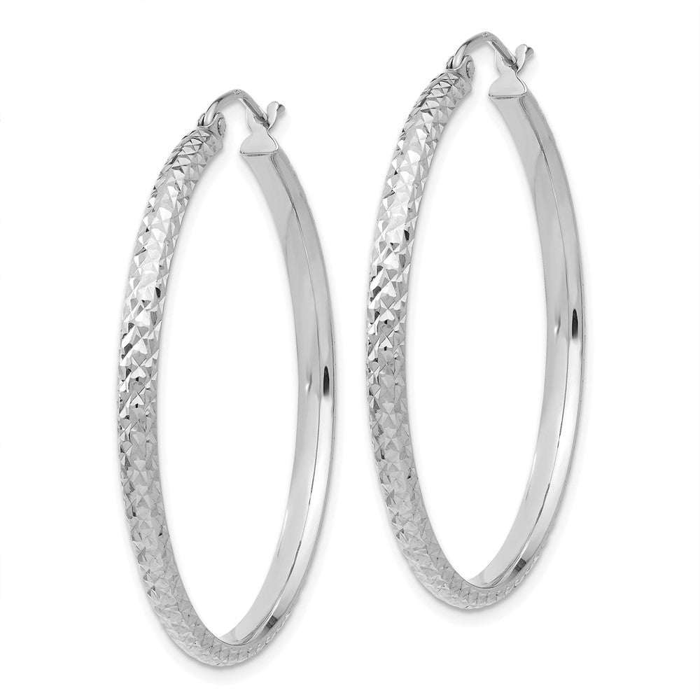 14K White Gold Diamond-cut 2.8x Hollow Hoop Earrings