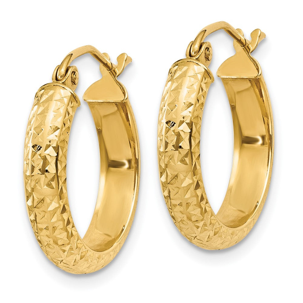 14K Diamond-cut 3.5x Hollow Hoop Earrings