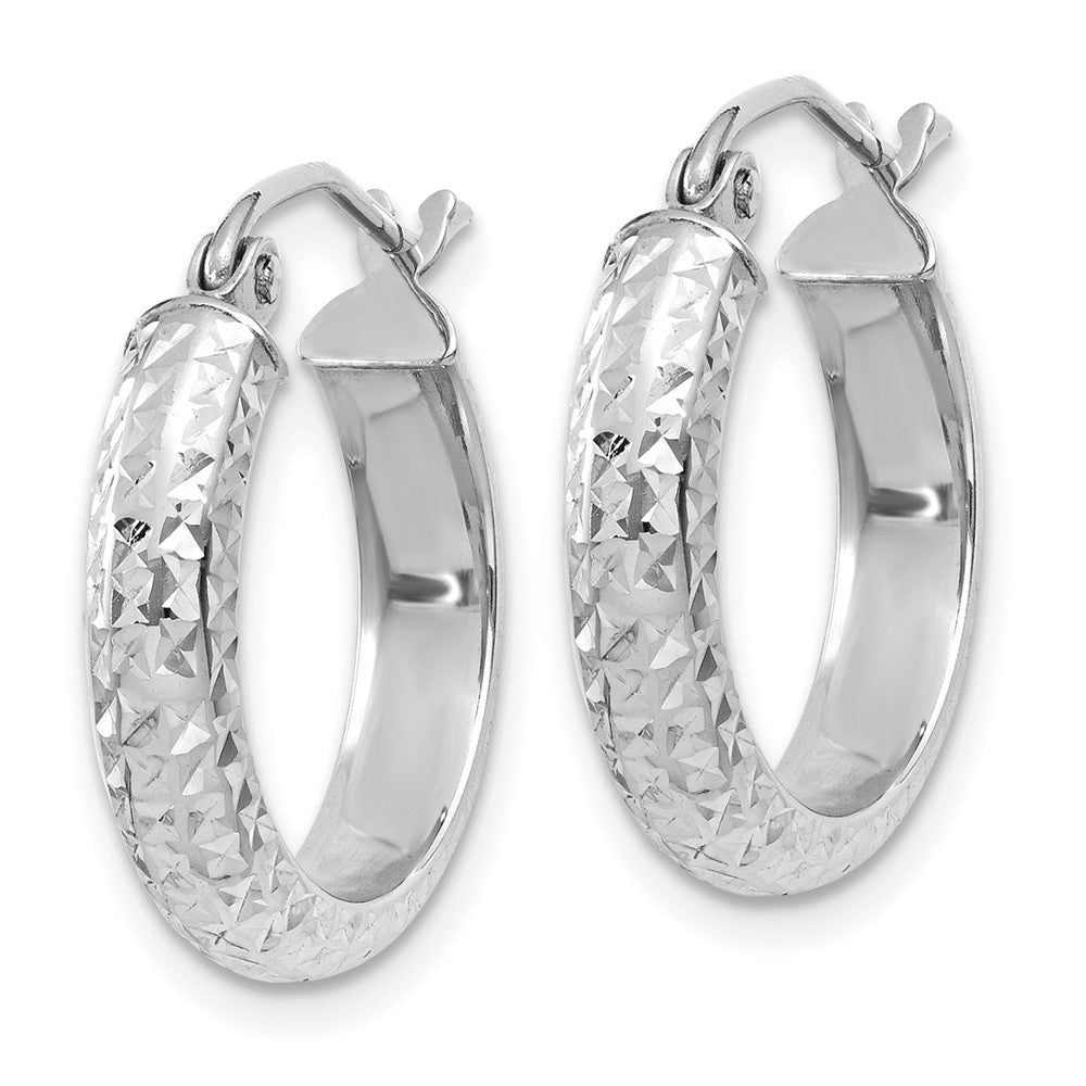 14K White Gold 3.5x Diamond-cut Tube Hoop Earrings