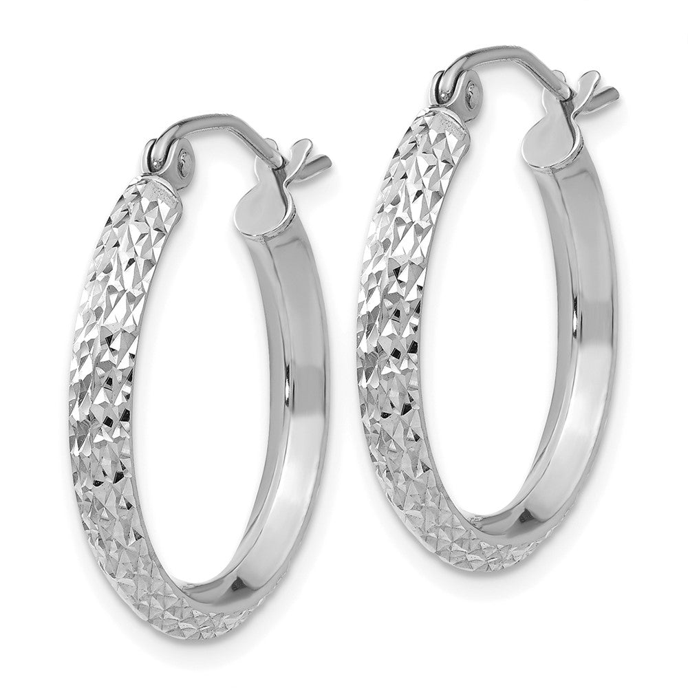 14K White Gold Knife Edge Diamond-cut 2.5x Hoop Earrings