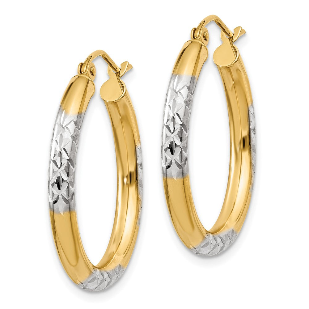 14K and Rhodium Diamond-cut 3x Hoop Earrings
