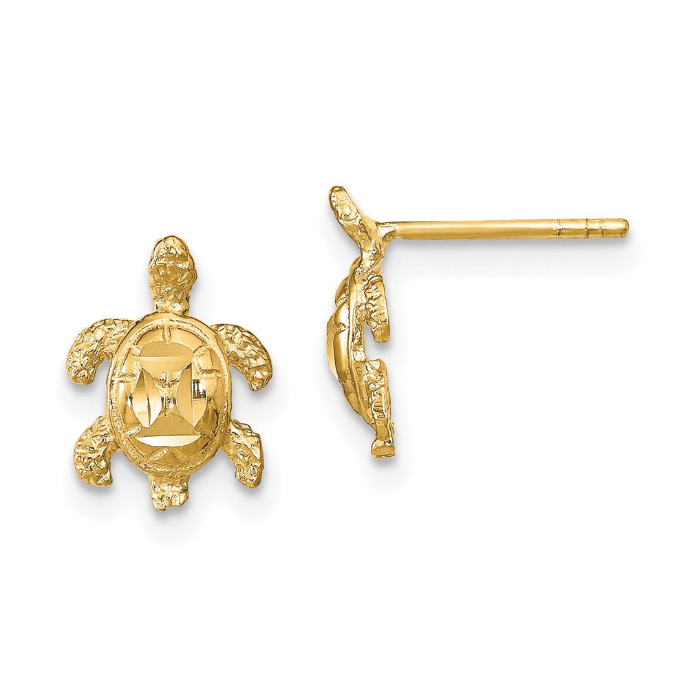 14k Polished Diamond-cut Sea Turtle Post Earrings