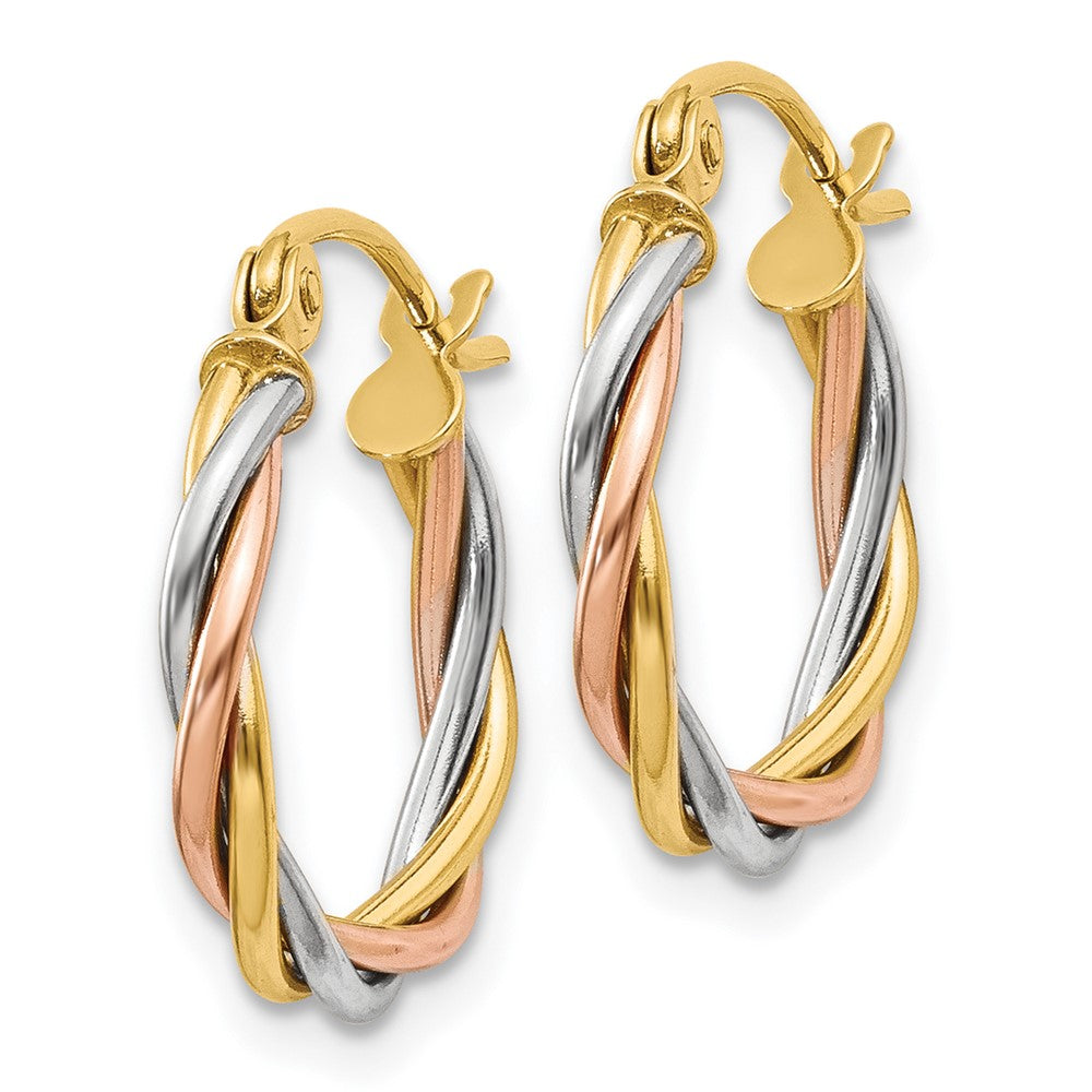 14k Tri-color Polished Twisted Hoop Earrings
