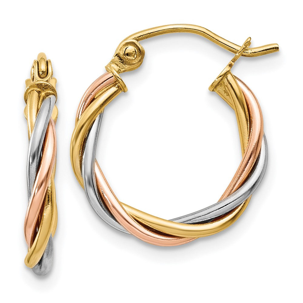 14k Tri-color Polished Twisted Hoop Earrings