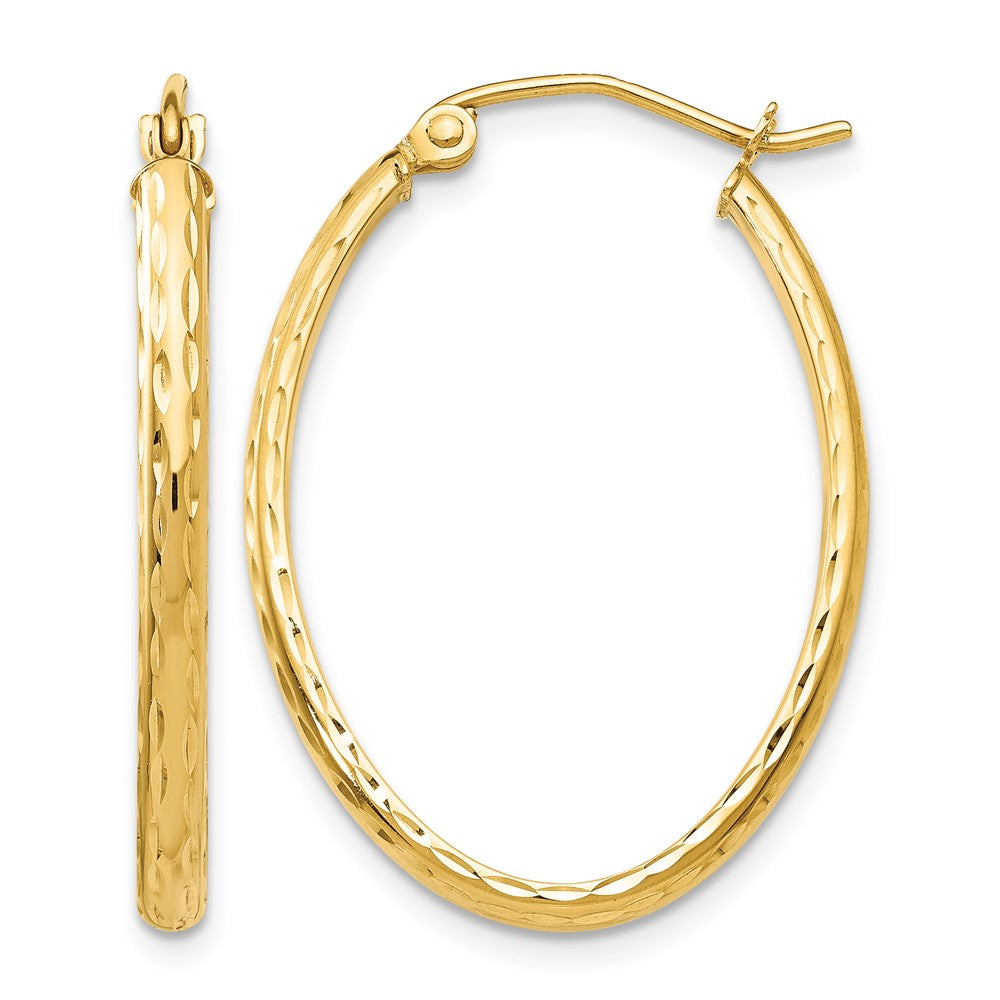 14k 2.5x Lightweight Diamond-cut Oval Tube Hoop Earrings