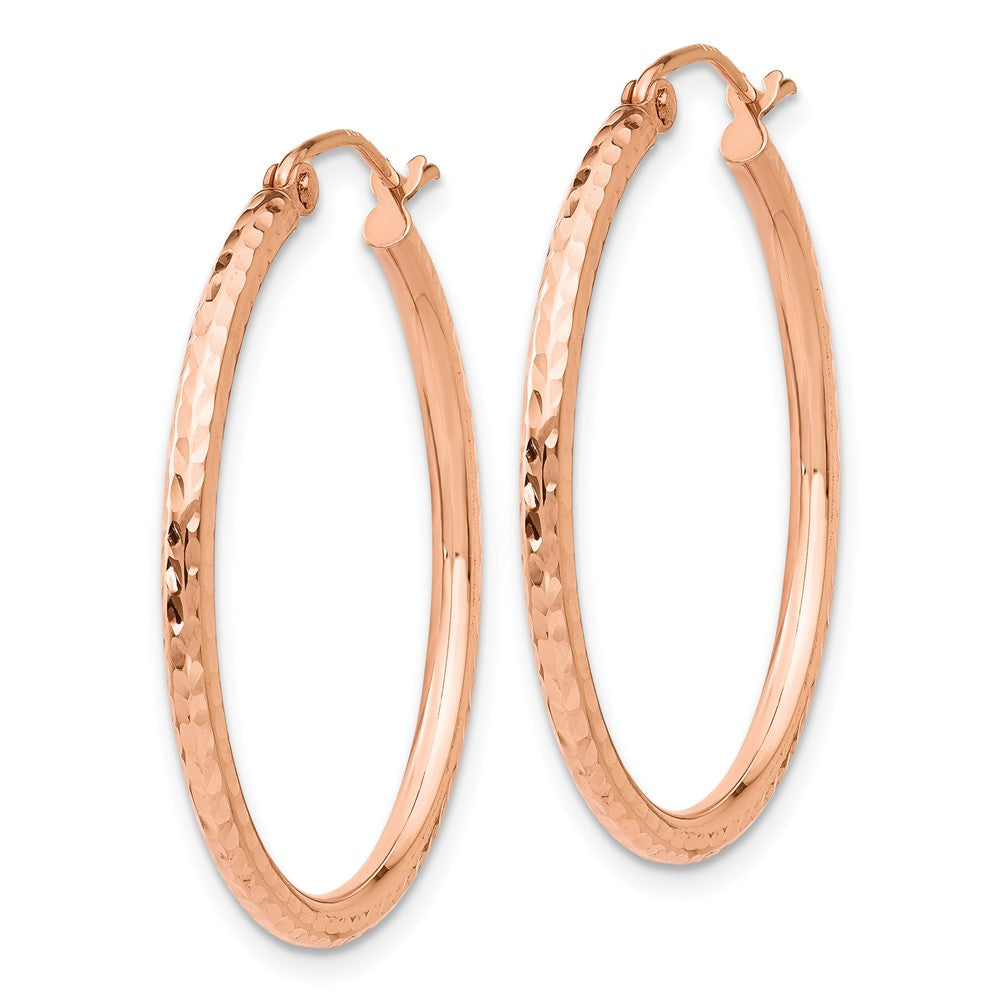 14k Rose Gold 2x Diamond-cut Polished Tube Hoop Earrings