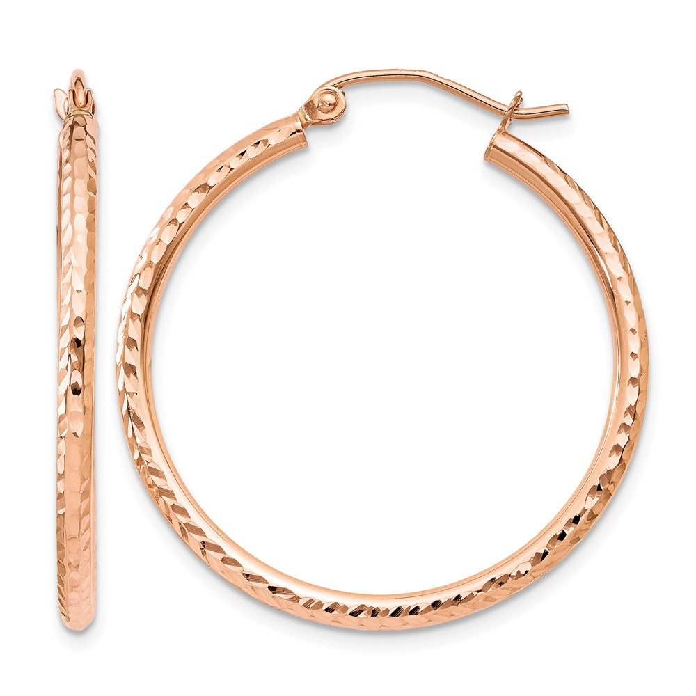 14k Rose Gold 2x Diamond-cut Polished Tube Hoop Earrings