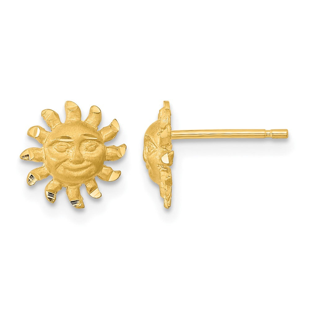14k Satin Diamond-cut Sun with Face Post Earrings