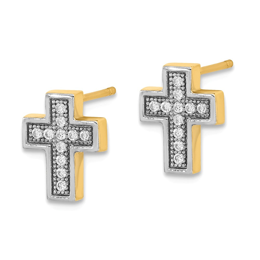 14k w/Rhodium Micro Pav CZ Cross Post Earrings