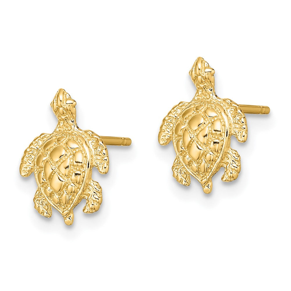 14K 2-D  Textured Sea Turtle Post Earrings