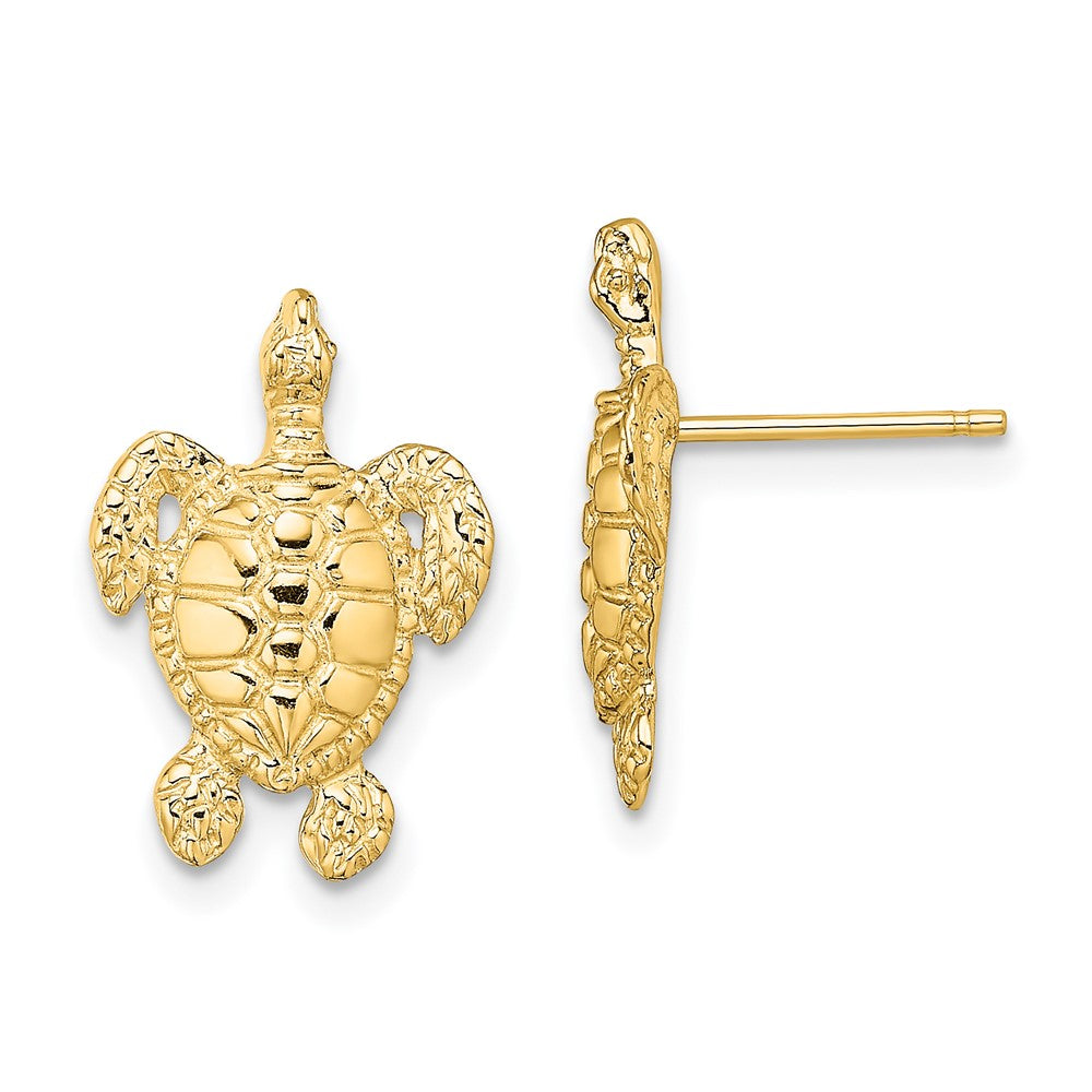 14K Polished and Textured Sea Turtle Post Earrings