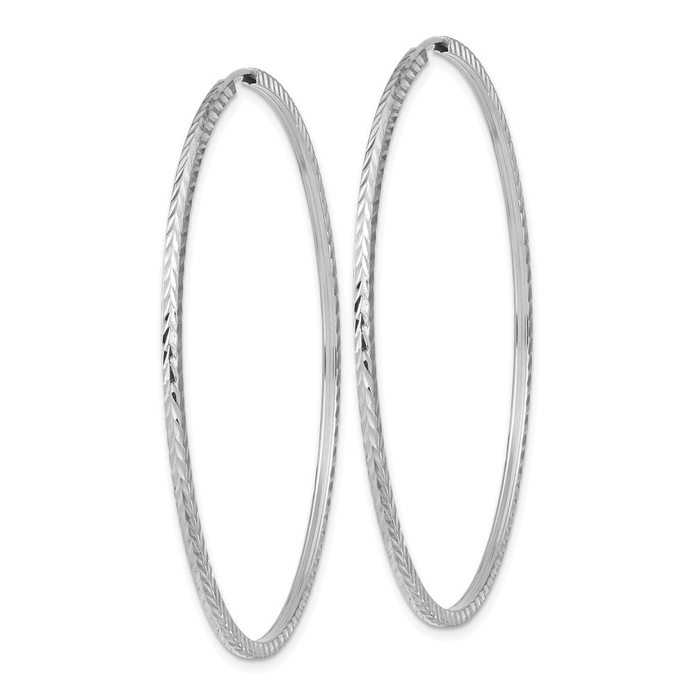 14k White Gold 1.35x Diamond-cut Square-Tube Endless Hoop Earrings