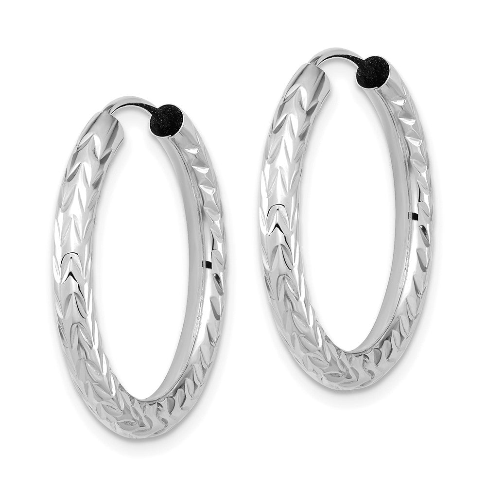 14k White Gold 3.00x Polished Diamond-cut Endless Tube Hoop Earrings
