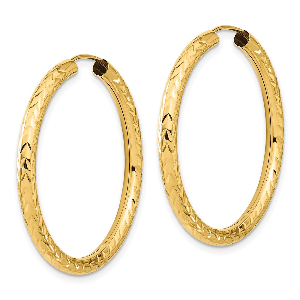 14k 3.00x Polished Diamond-cut Endless Tube Hoop Earrings