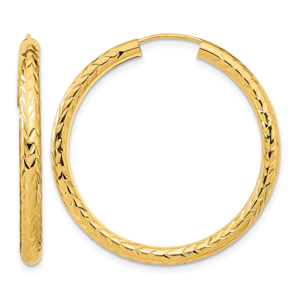 14k 3.00x Polished Diamond-cut Endless Tube Hoop Earrings