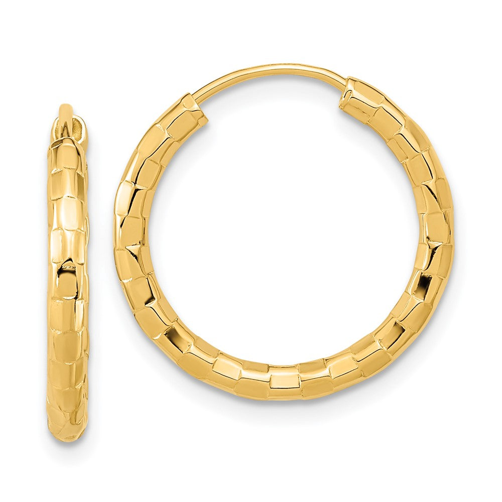 14k Gold Polished Faceted Hoop Earrings