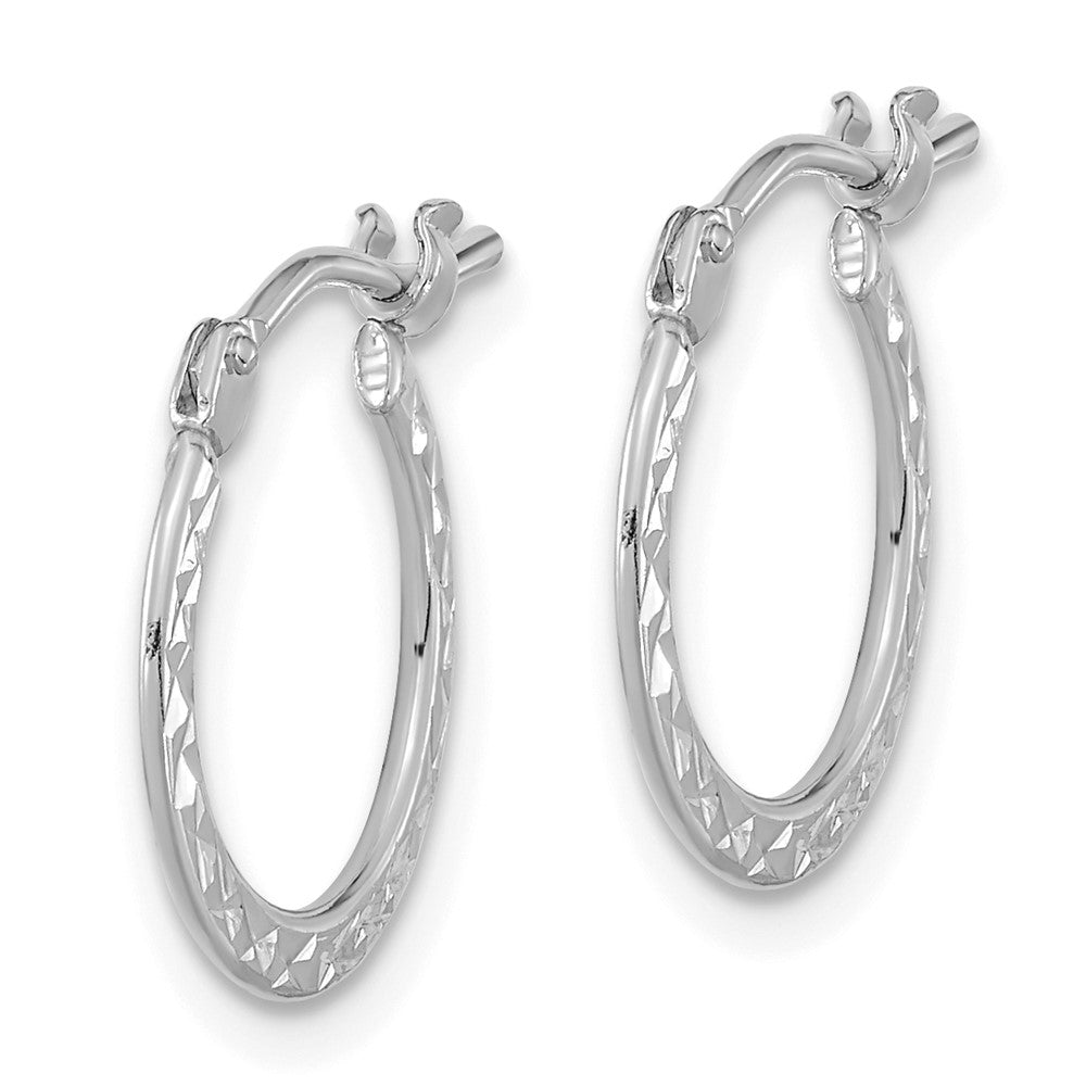 14k White Gold 1.00x Polished Diamond-cut Tube Hoop Earrings