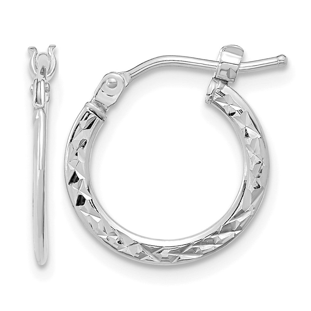 14k White Gold 1.00x Polished Diamond-cut Tube Hoop Earrings