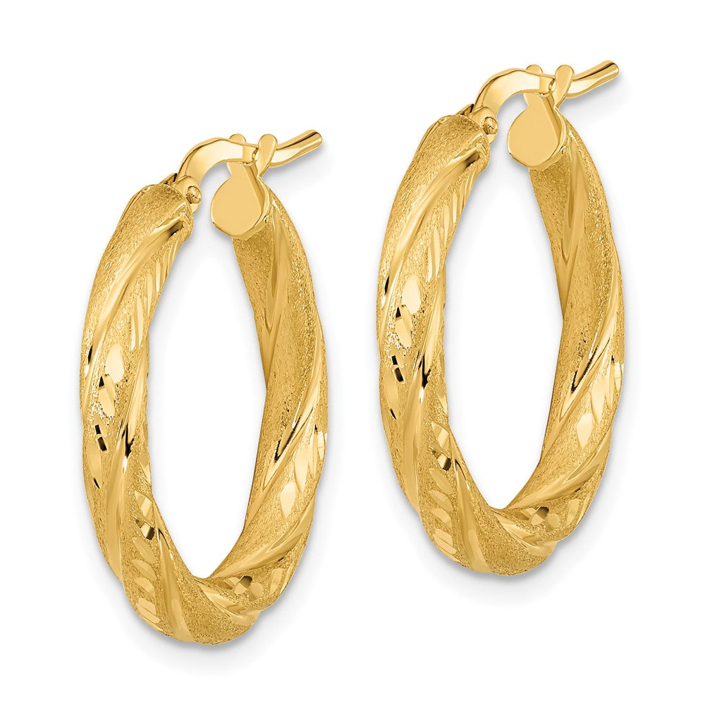 14k Polished & Satin D/C Hoop Earrings