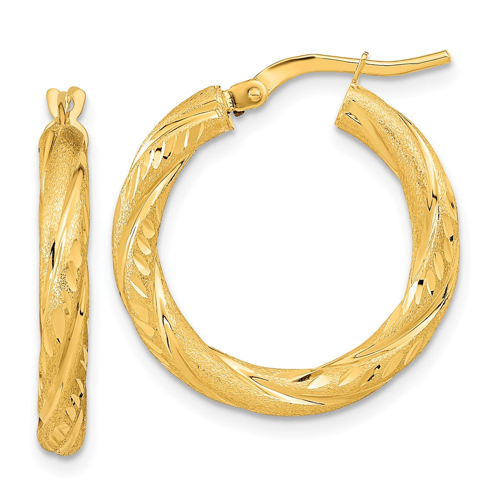 14k Polished & Satin D/C Hoop Earrings
