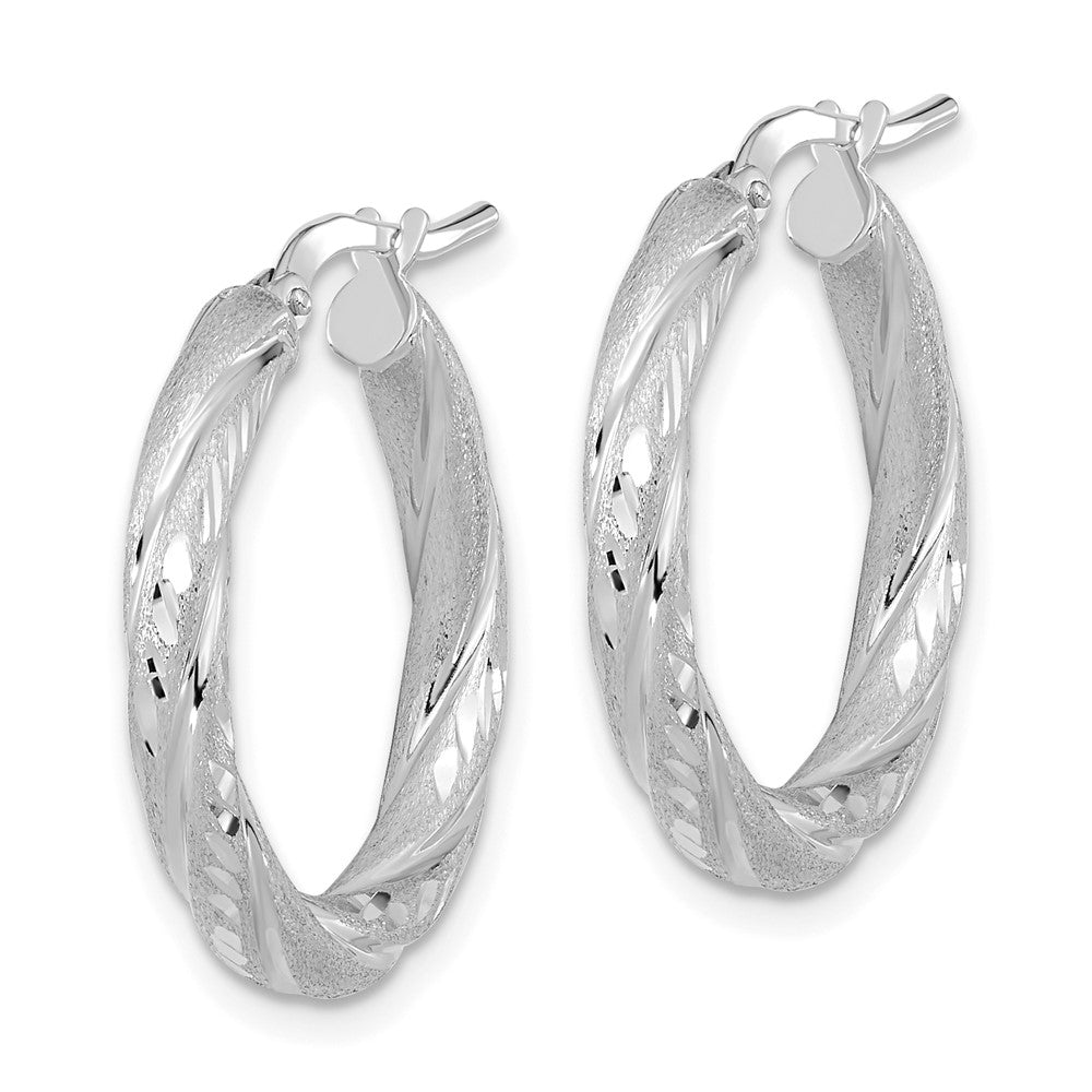 14k White Gold Polished & Satin D/C Hoop Earrings