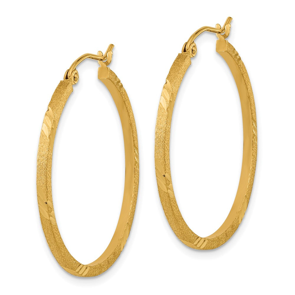 14k 1.75x Satin Diamond-cut Square Tube Hoop Earrings