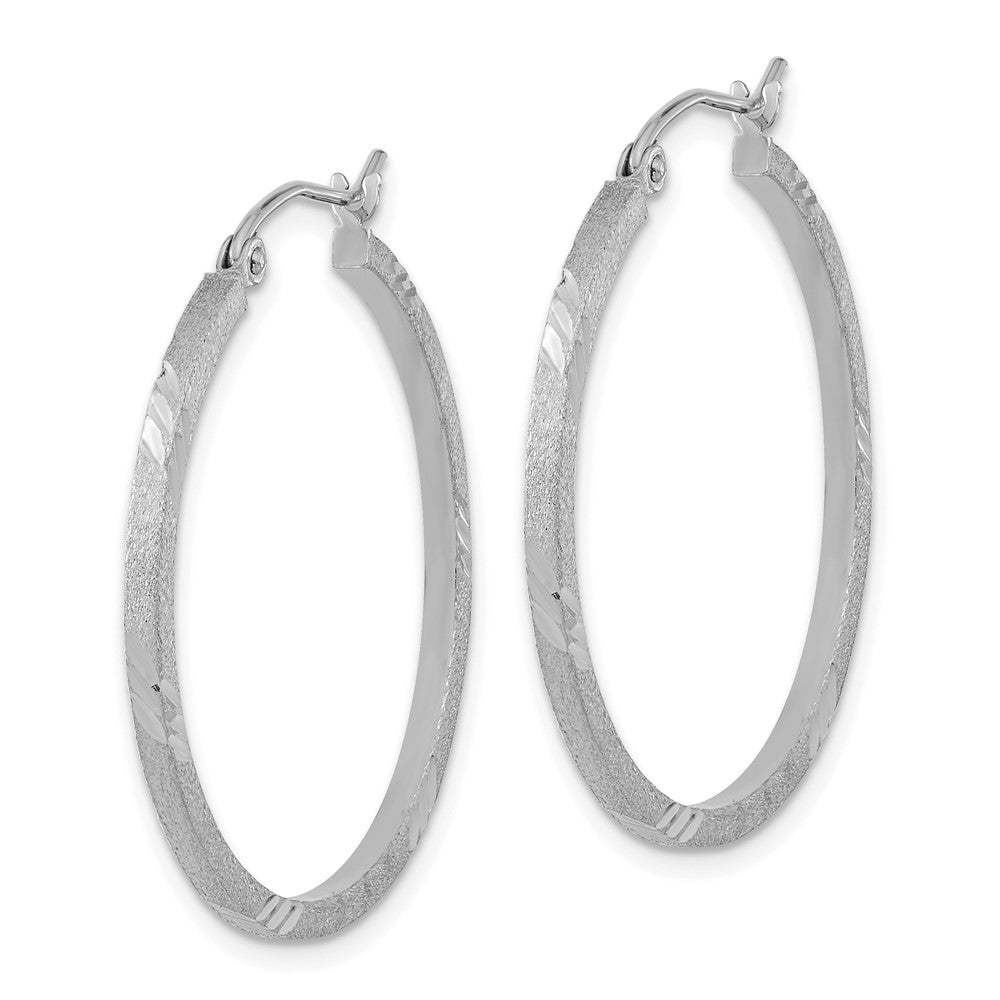 14k White Gold 1.75x Satin Diamond-cut Square Tube Hoop Earrings