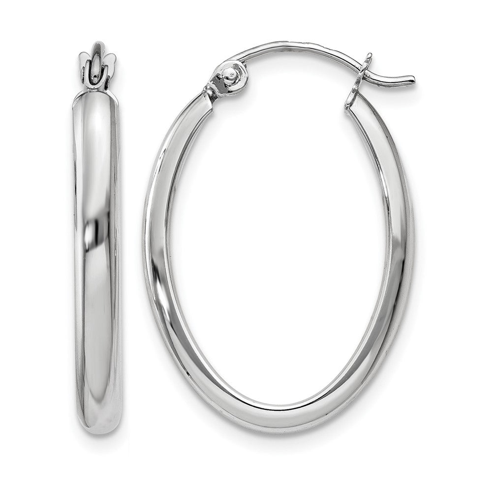 14k White Gold 2.75x Polished Oval Tube Hoop Earrings