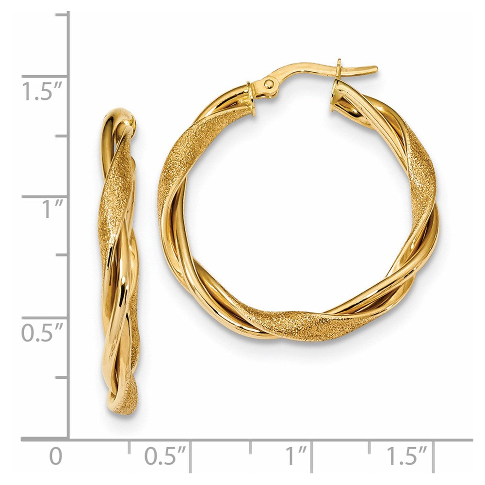 14k Polished and Textured Twisted Hoop Earrings