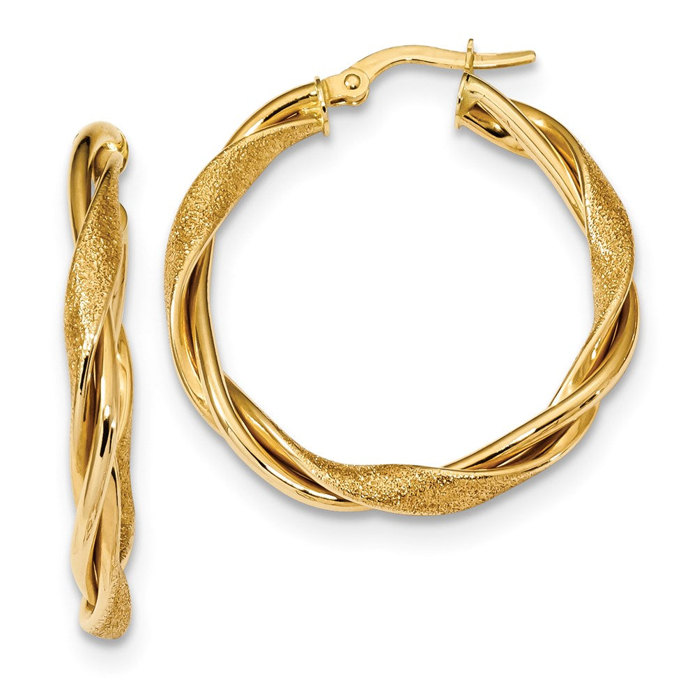 14k Polished and Textured Twisted Hoop Earrings