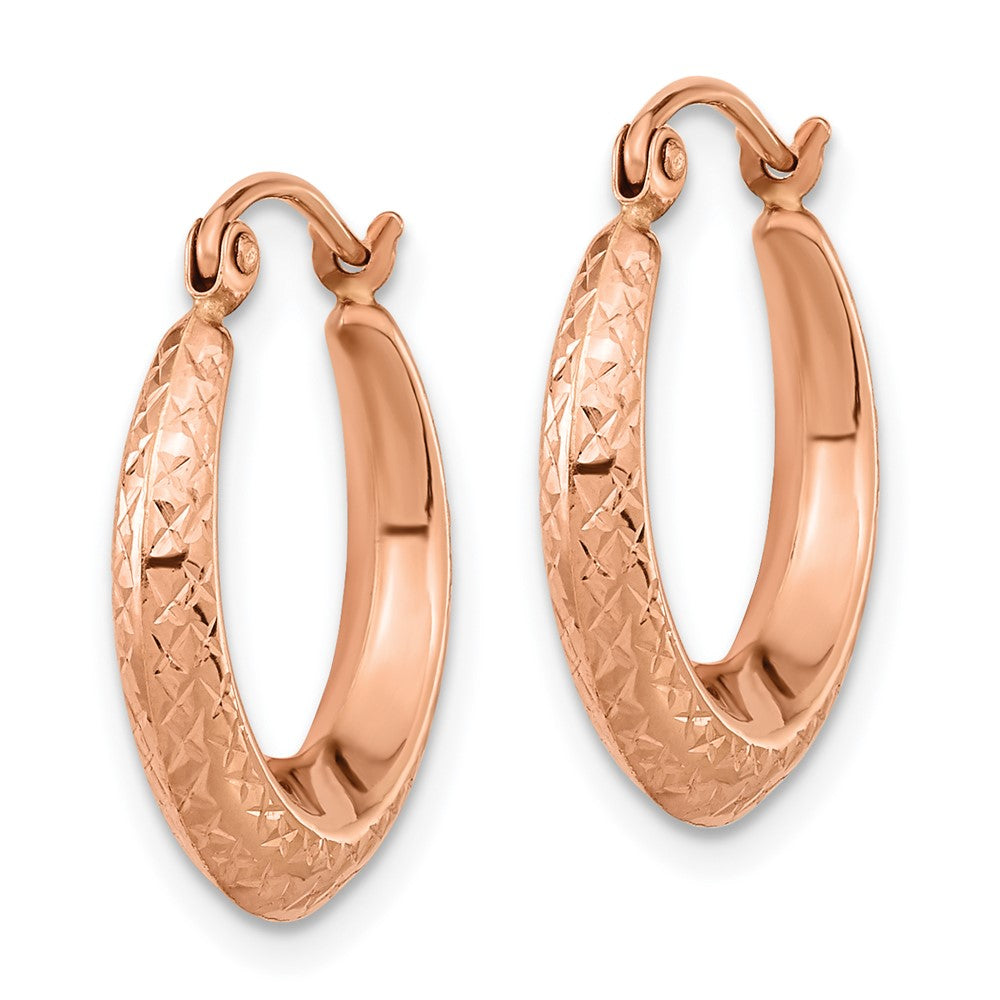 14K Rose Gold 3.25x Textured Tapered Hollow Hoop Earrings