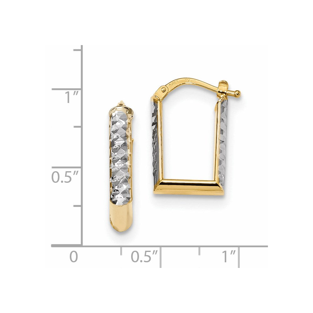 14k Gold With White Rhodium D/C Square Hoop Earrings