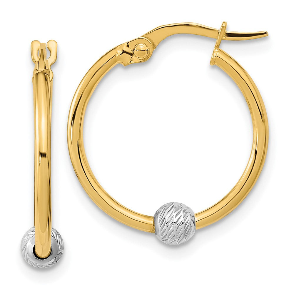 14K Two-Tone Polished Diamond-cut Hoop Earrings