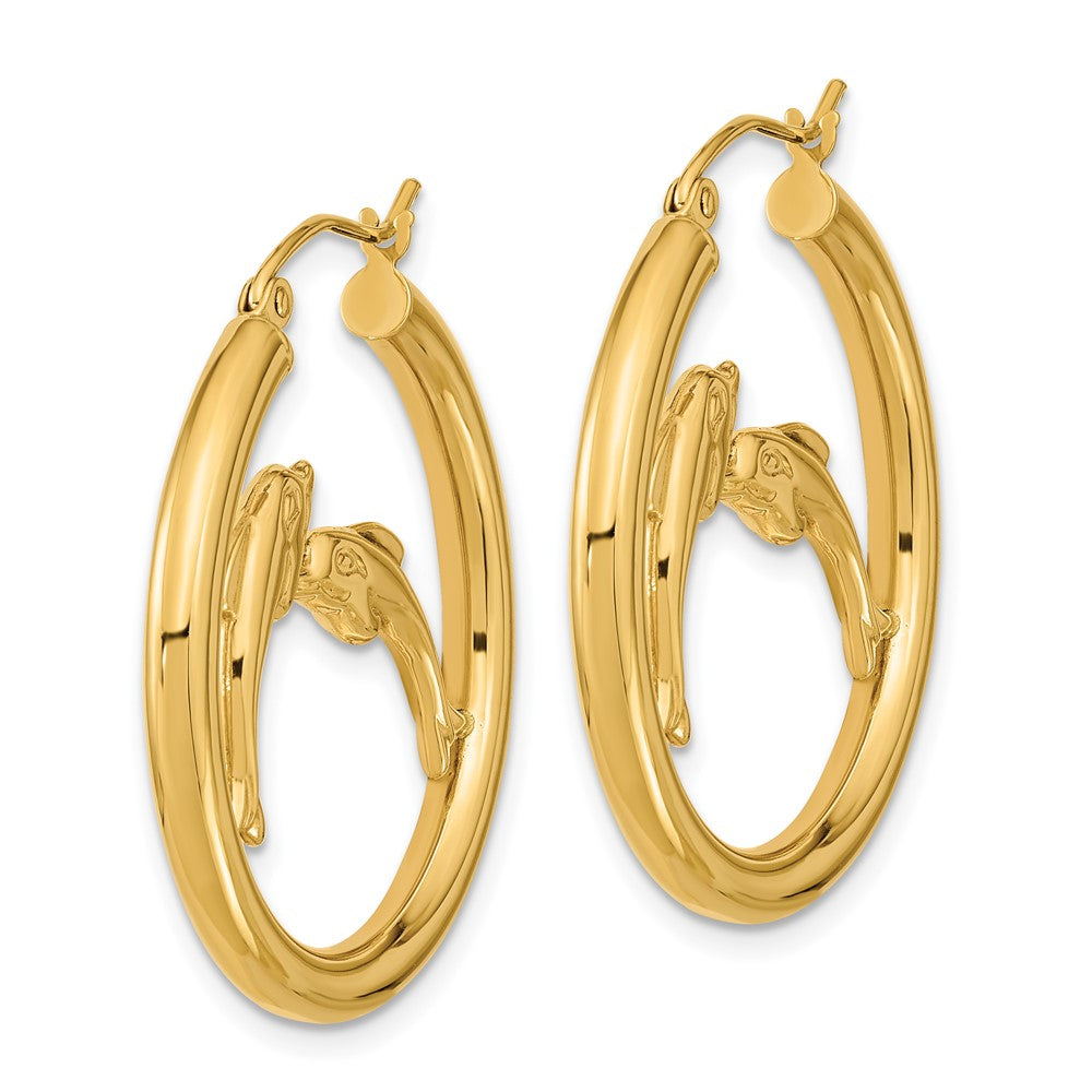 14k Polished Dolphins Hoop Earrings