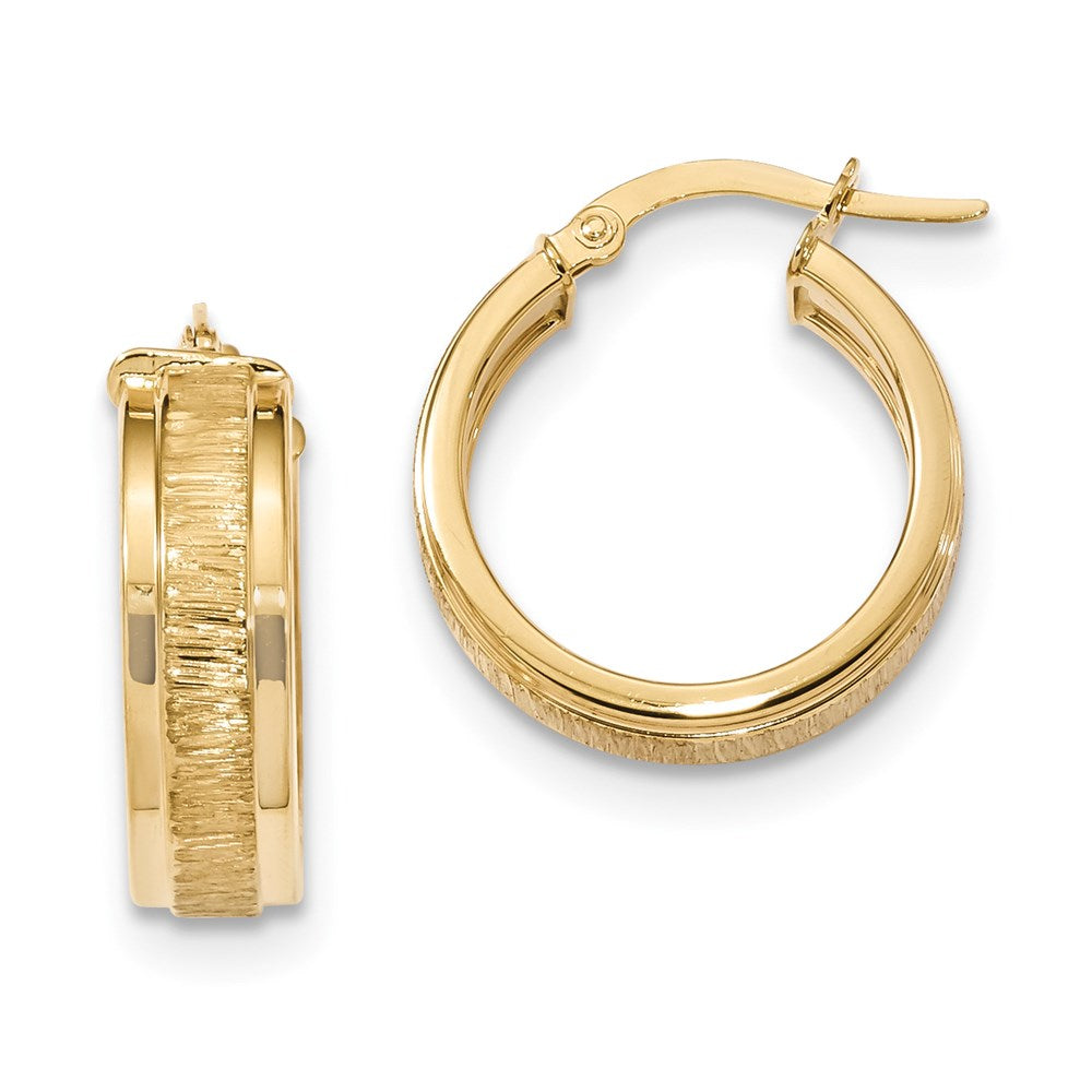 14k Polished Satin Hoop Earrings
