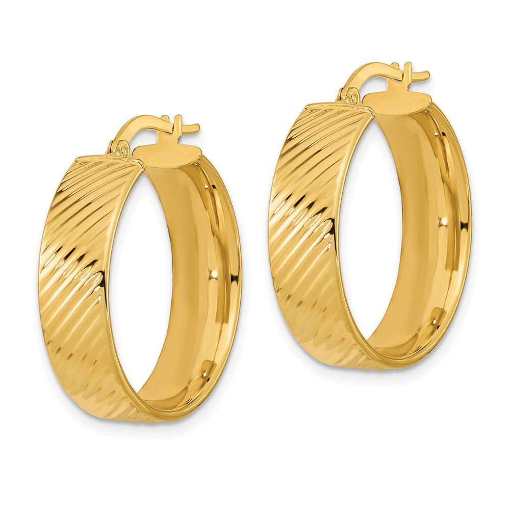 14K Polished Textured Hinged Hoop Earrings
