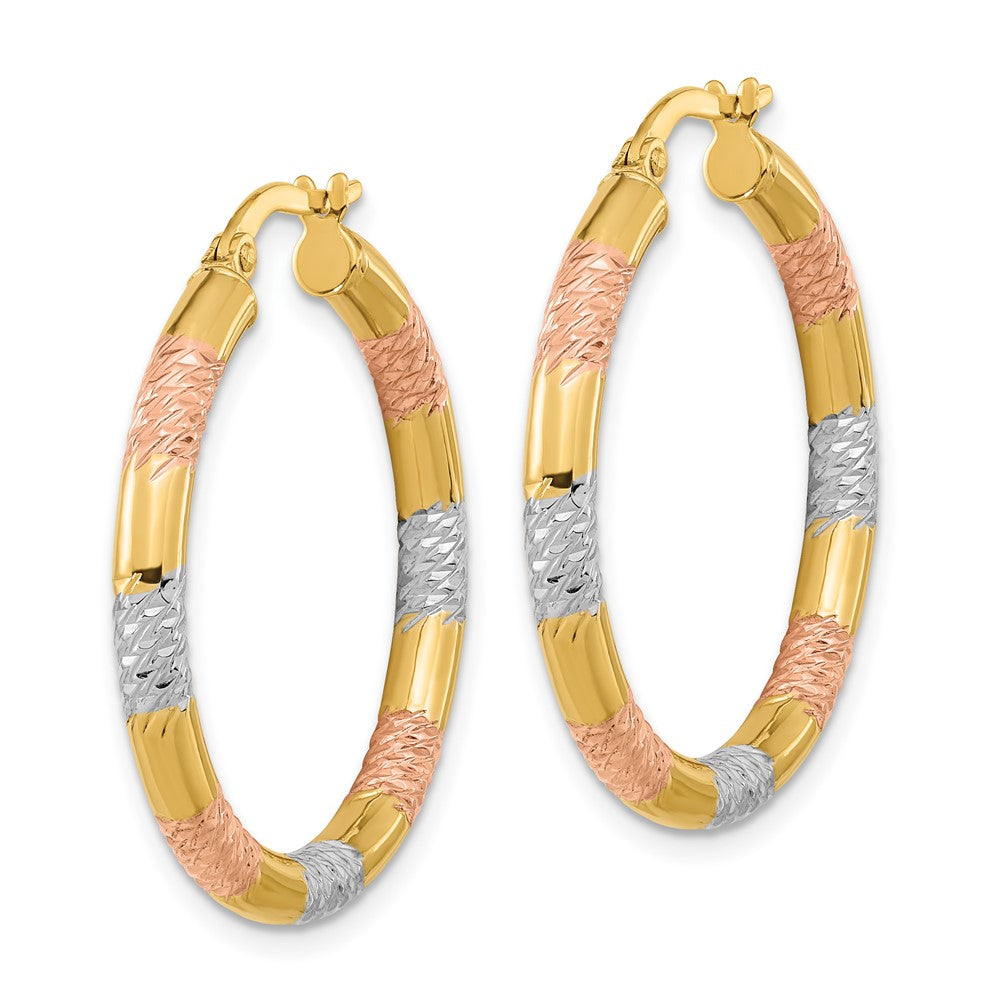 14k with Rose and White Rhodium Diamond-cut Hoop Earrings