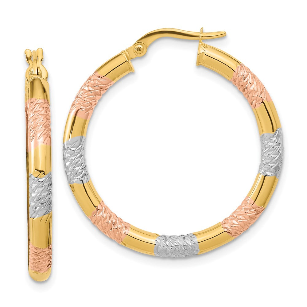 14k with Rose and White Rhodium Diamond-cut Hoop Earrings