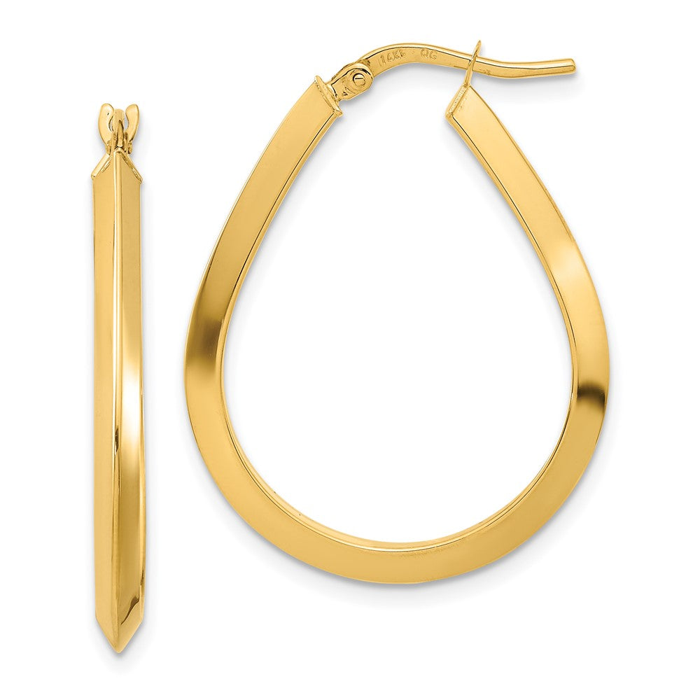 14k Polished Knife Edge Teardrop Shape Hoop Earrings