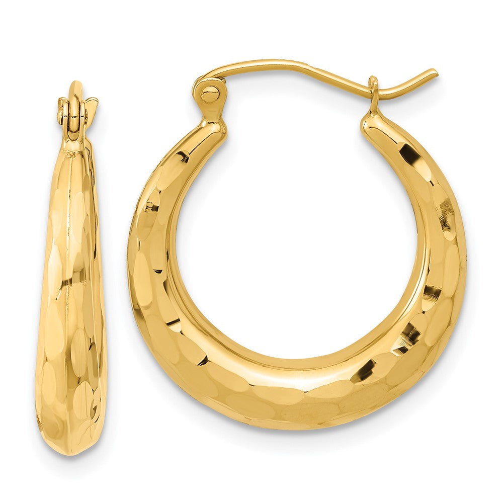 14K Polished Diamond-cut Hoop Earrings