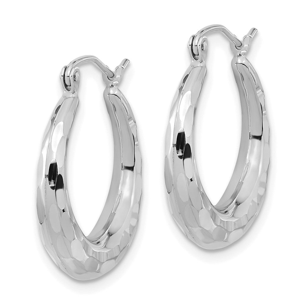 14k White Gold 3.5x Polished Diamond-cut Tapered Hollow Hoop Earrings