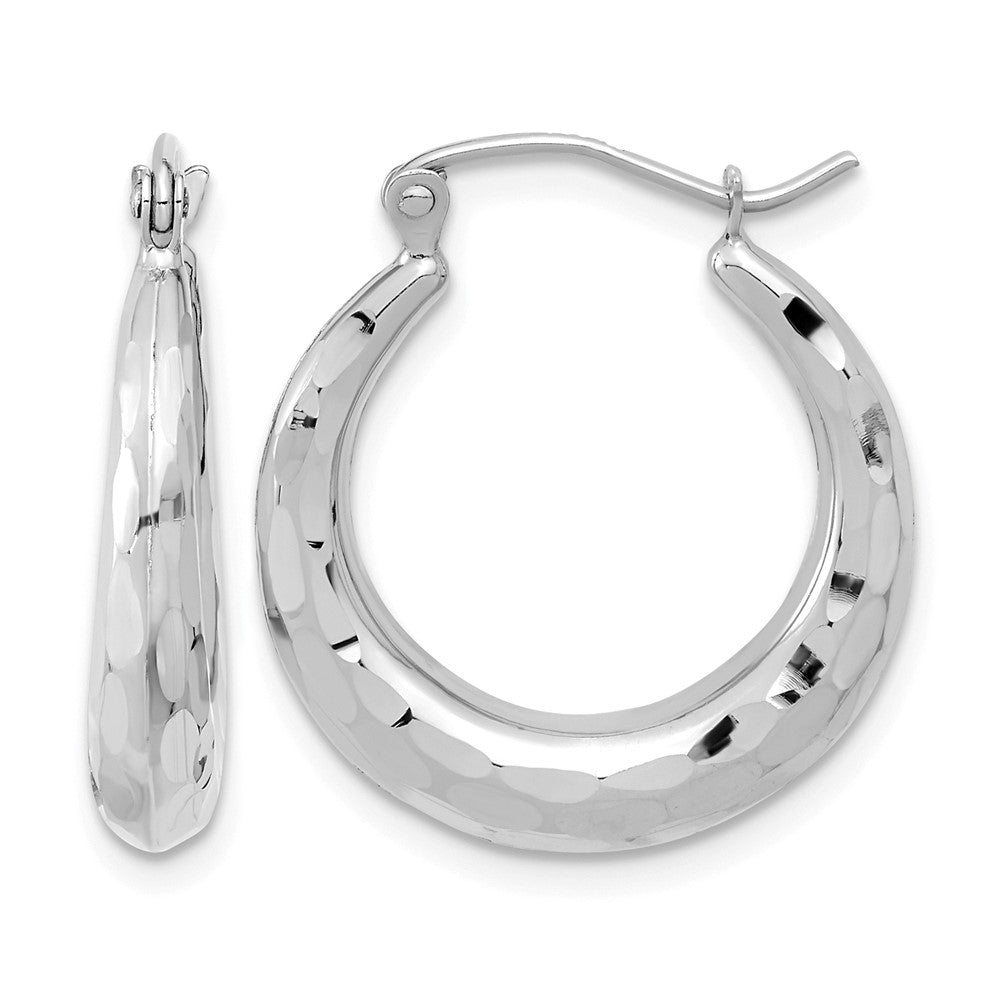 14k White Gold 3.5x Polished Diamond-cut Tapered Hollow Hoop Earrings